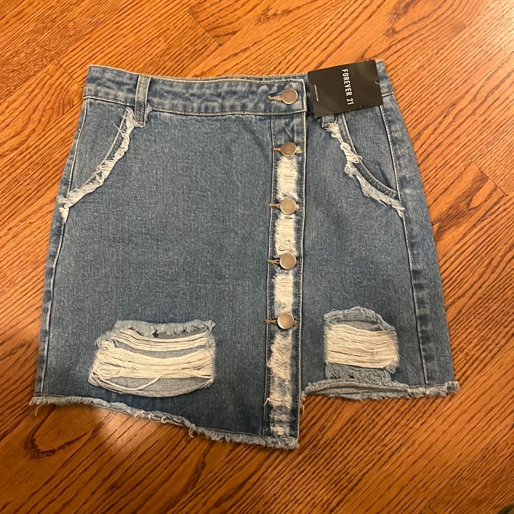 Denim distressed skirt